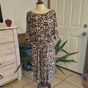 Animal Print Tie Front Midi Dress with Flutter Sleeves